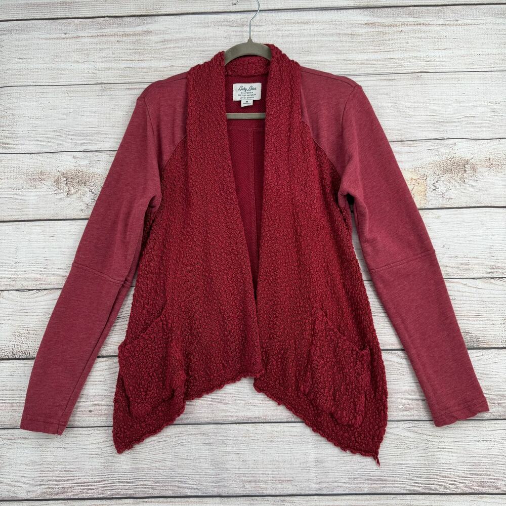 Lucky Lotus Drifter Cardigan‎ Sweater Womens Medium Red Lucky Brand Open Front